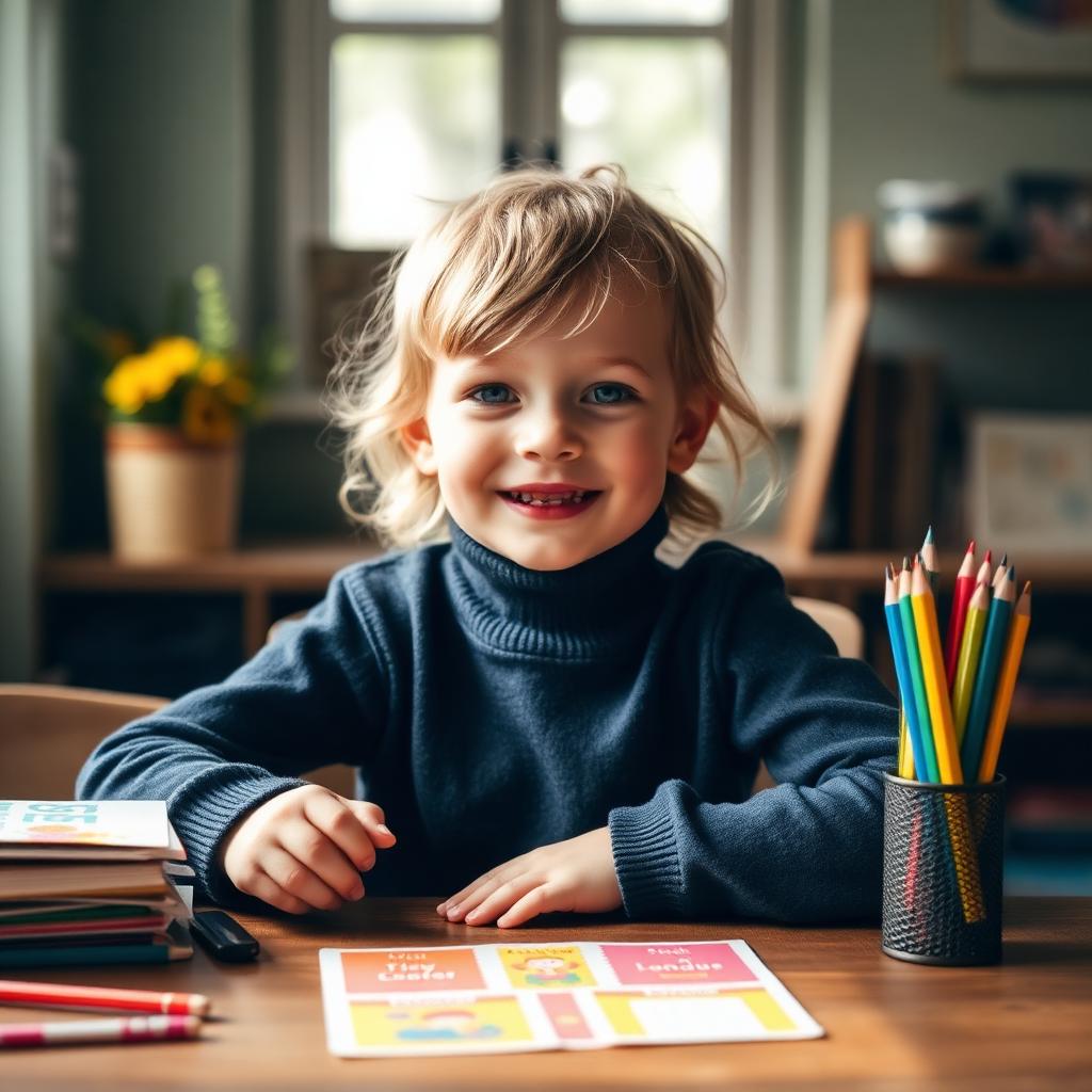 Kind aan tafel met leerkaartjes