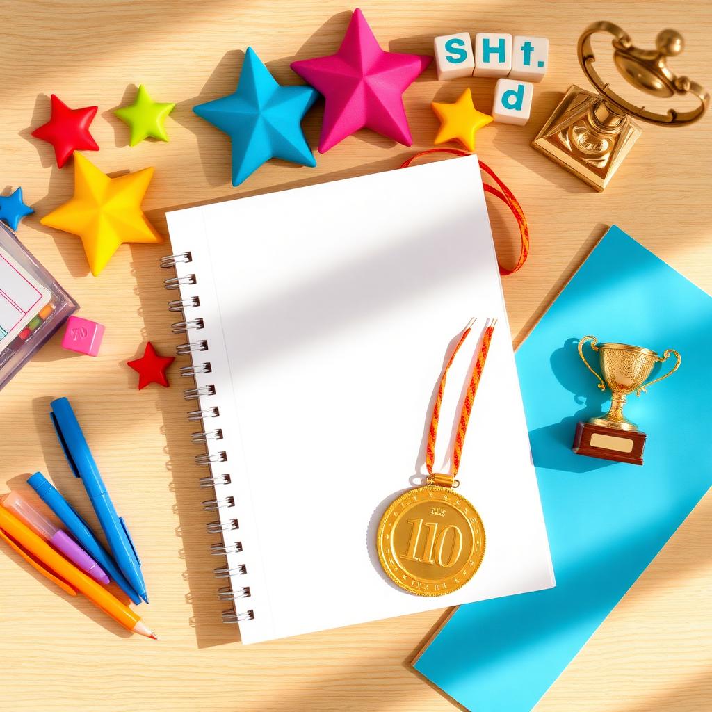 Beloningen, sterren en medaille op een bureau